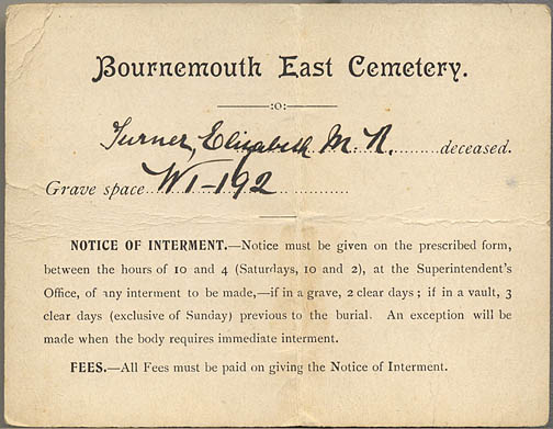 George's 1st wife Elizabeth interred at Bournemouth East Cemetery