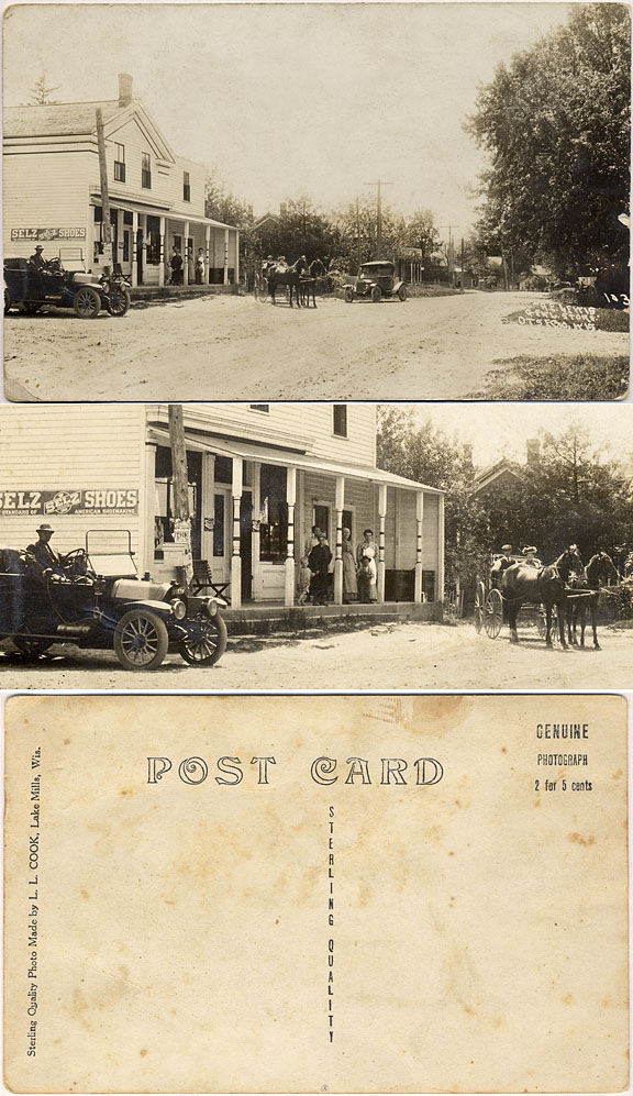 Otsego general store with vehicles, wagons and supplies