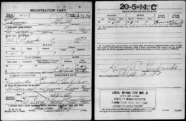 1918 Thomas Watt Draft Registration