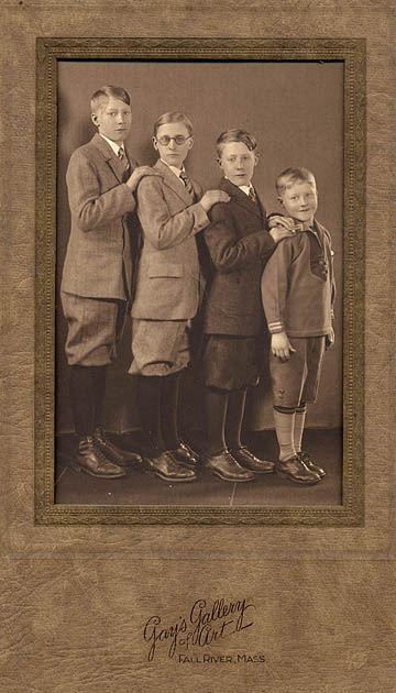 Harold, Norman, Raymond and Earl Davis line up for a studio portrait about 1935 in Fall River, Bristol, Massachusetts, United States