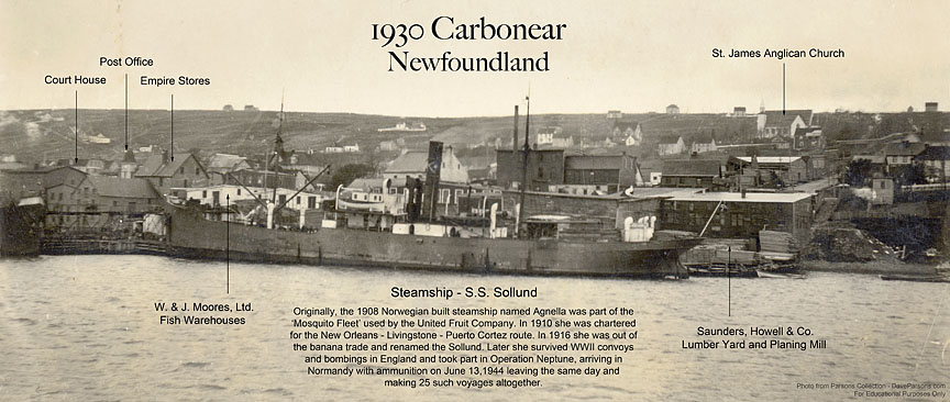 1930 Carbonear panorama with SS Sollund steamship