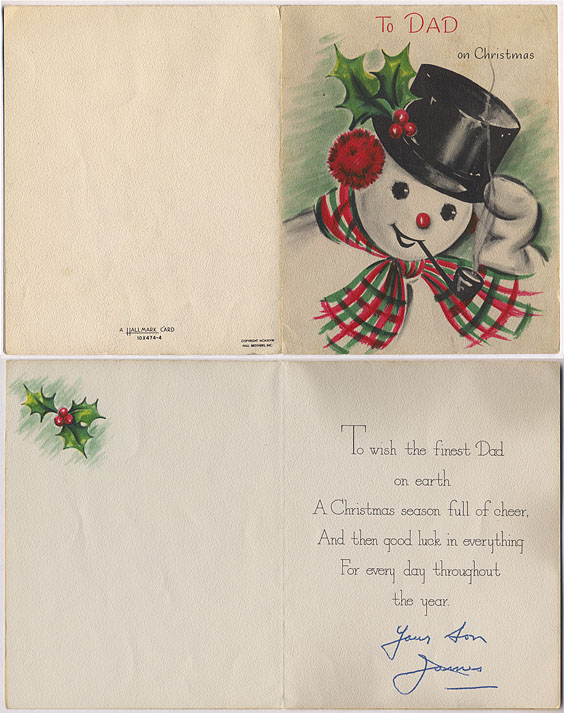 James Jr sends a Christmas card to his father in 1939