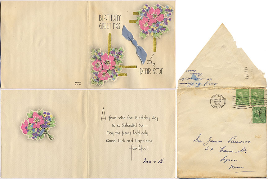 1939 Birthday Card to Jim from  his Parents