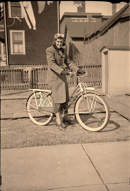 Margaret Watt Parsons on her bike about 1941
