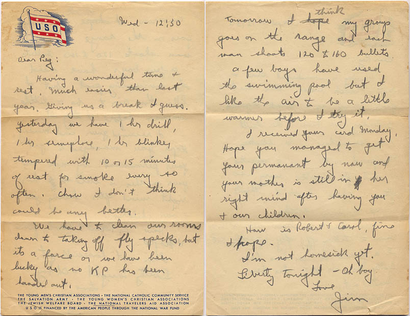 1943 James Parsons Jr letter while in coast guard