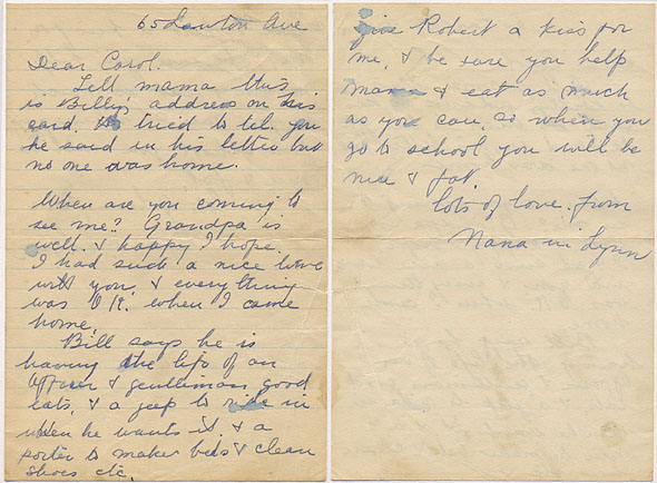 1944 letter Amy Watt writes to her granddaughter Carol