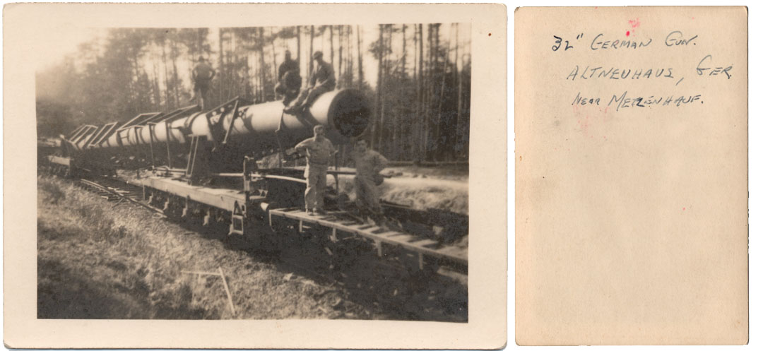 WWII 32 inch German Gun on railroad tracks in Altneuhaus Germany near Metzenhauf
