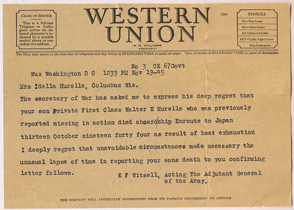 War Dept Telegram