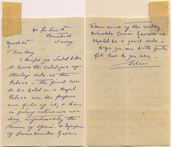 Lillian's letter from 1946 talking about the Princess auction 