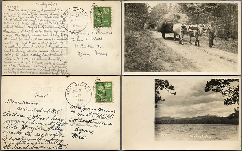 1948 post cards from a hiking trip in New Hampshire