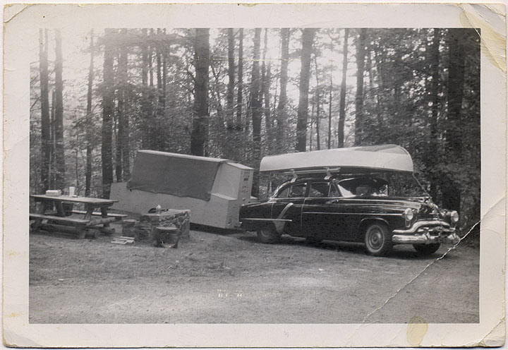 Camping with Cadilac and the trailer 1950s
