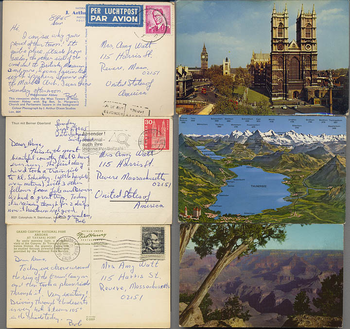 1960s post cards from Bob's Europe trip