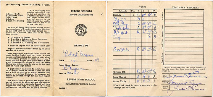 1961 Robert Parsons grades