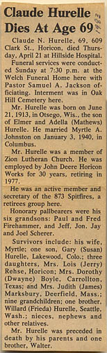 Claude Hurelle Obituary 1983