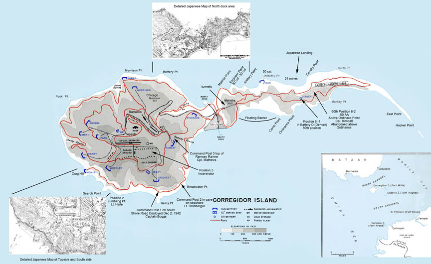 Map of Corregidor with Battery details