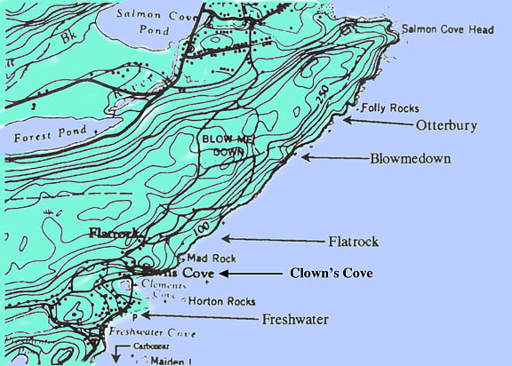 Freshwater, Clown's Cove, Flatrock, Blowmedown, Otterbury topo map