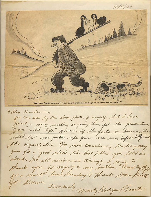 Hunting letter from 1934
