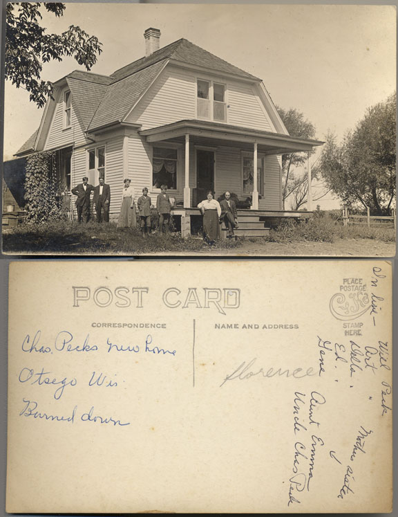 Charles Martin Peck with Emma Hurelle Peck Family in front of home