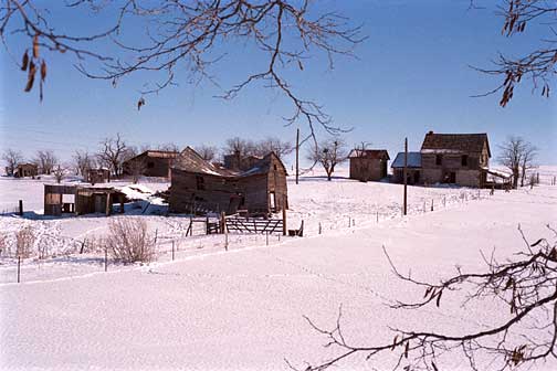 the farm blanketed in snow